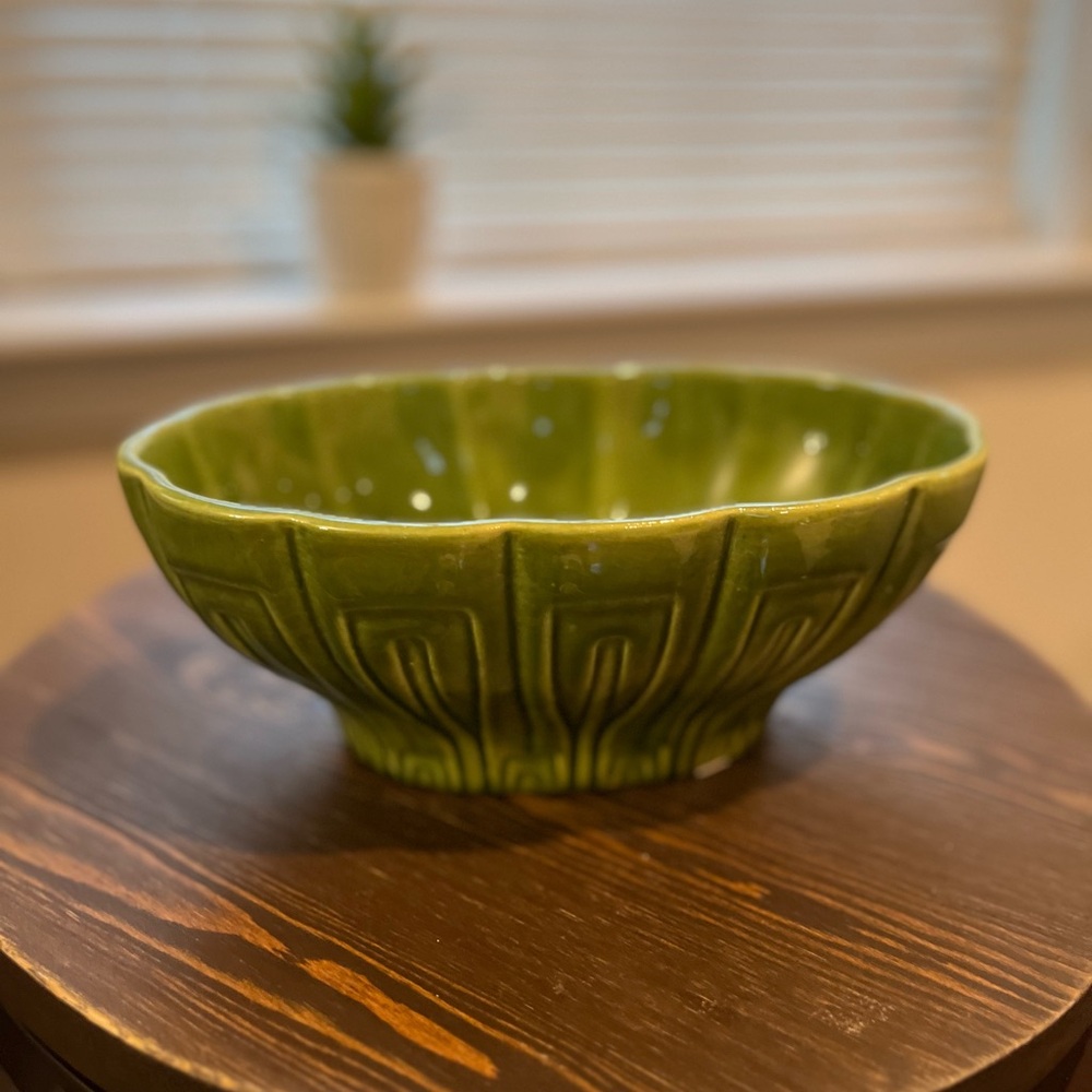 Olive Green Textured Ceramic Art Bowl
